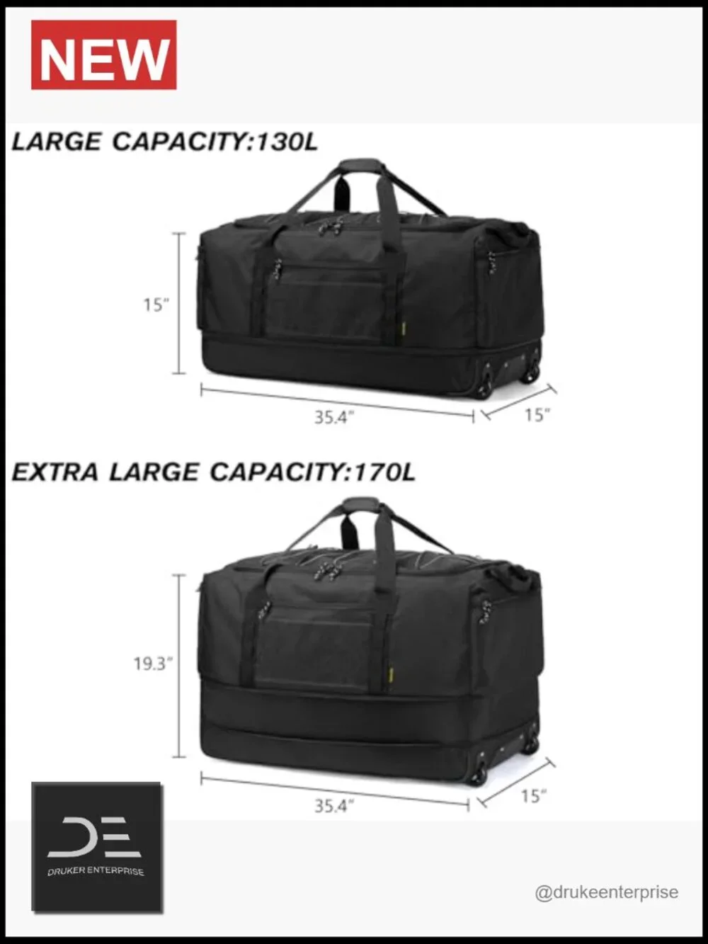 Collapsible Wheeled Duffle Bag 130-170L Expandable Travel Duffel Heavy Duty